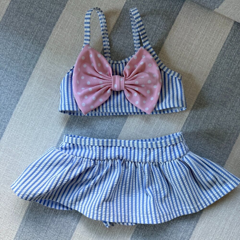 NEW RuffleButts Seersucker Bow Bikini